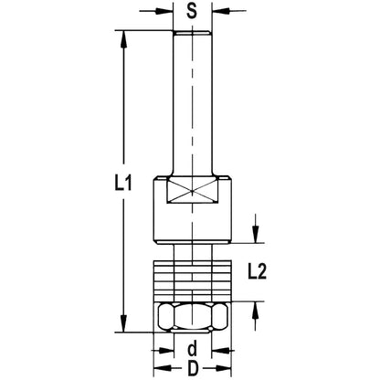 Spindel met tussenringen, opname (d) 8,0 mm, L2=25 mm, S=8 mm