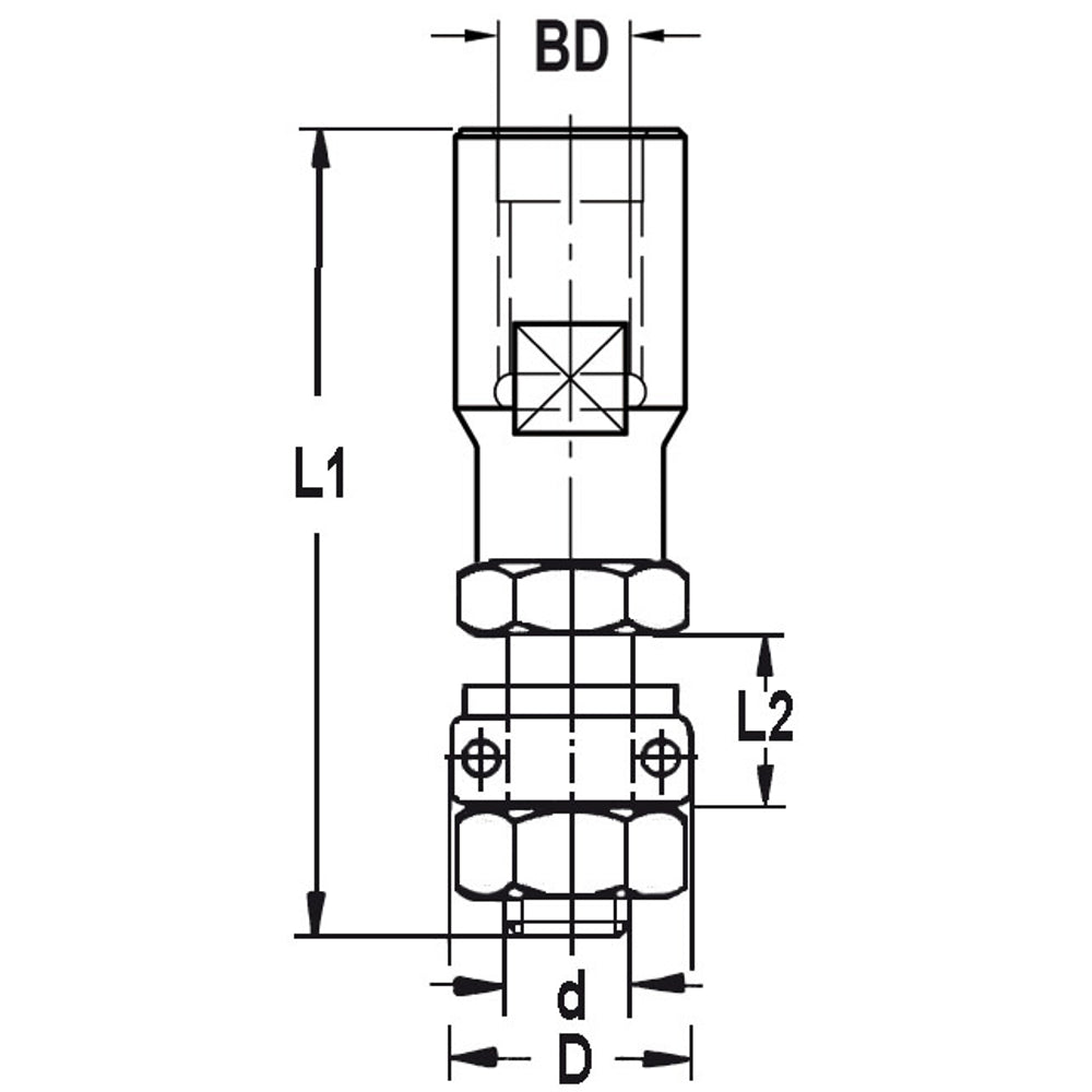 Spindel met tussenringen en lager, opname (d) 6,0 mm, L2=12 mm, Binnendraad M10
