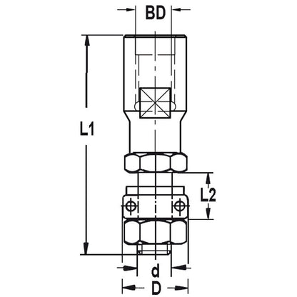 Spindel met tussenringen en lager, opname (d) 6,0 mm, L2=12 mm, Binnendraad M10