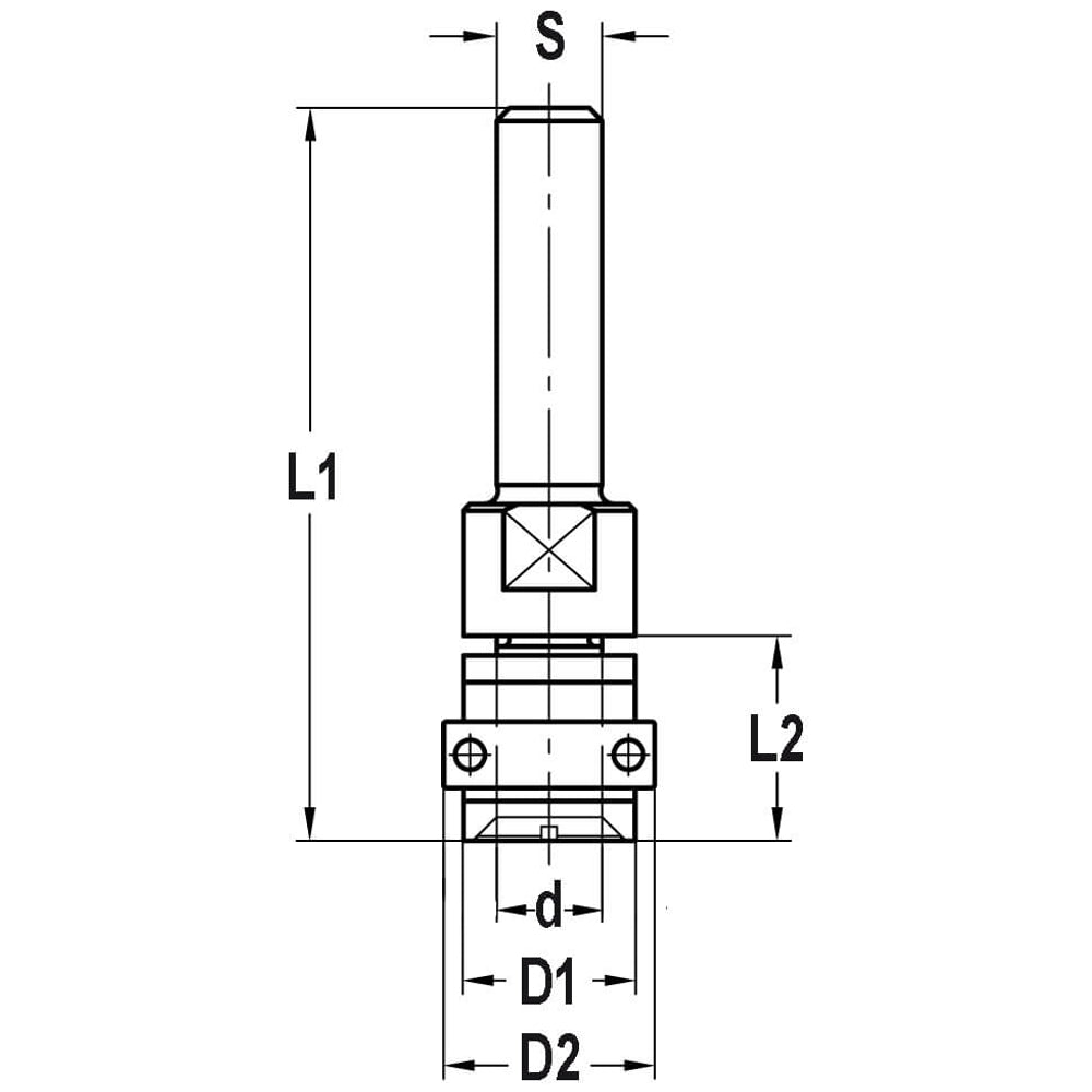 Spindel met vlakke onderkant en lager, opname (d) 8,0 mm, L2=15 mm, S=10 mm