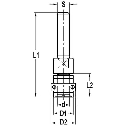 Spindel met vlakke onderkant en lager, opname (d) 8,0 mm, L2=15 mm, S=6 mm