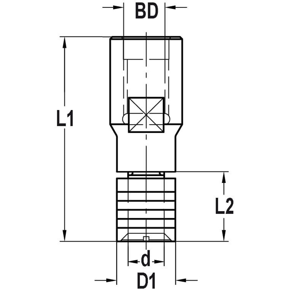 Spindel met vlakke onderkant, opname (d) 8,0 mm, L2=15 mm, Binnendraad M10