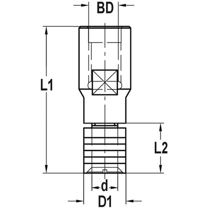 Spindel met vlakke onderkant, opname (d) 8,0 mm, L2=15 mm, Binnendraad M10