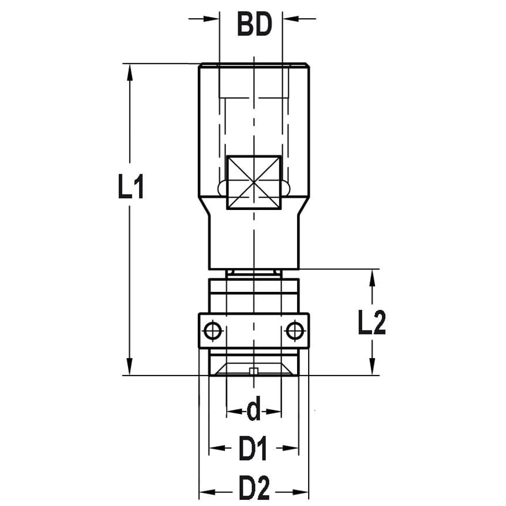 Spindel met vlakke onderkant en lager, opname (d) 8,0 mm, L2=15 mm, Binnendraad M12