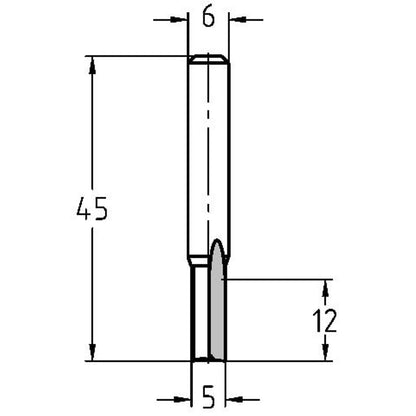 Groeffrees Ø 5 x 12 mm, TL=45 mm, S=6 mm, VHW