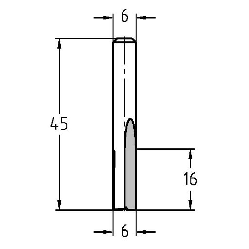Groeffrees Ø 6 x 16 mm, TL=45 mm, S=6 mm, VHW