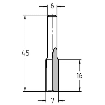 Groeffrees Ø 7 x 16 mm, TL=45 mm, S=6 mm, HW