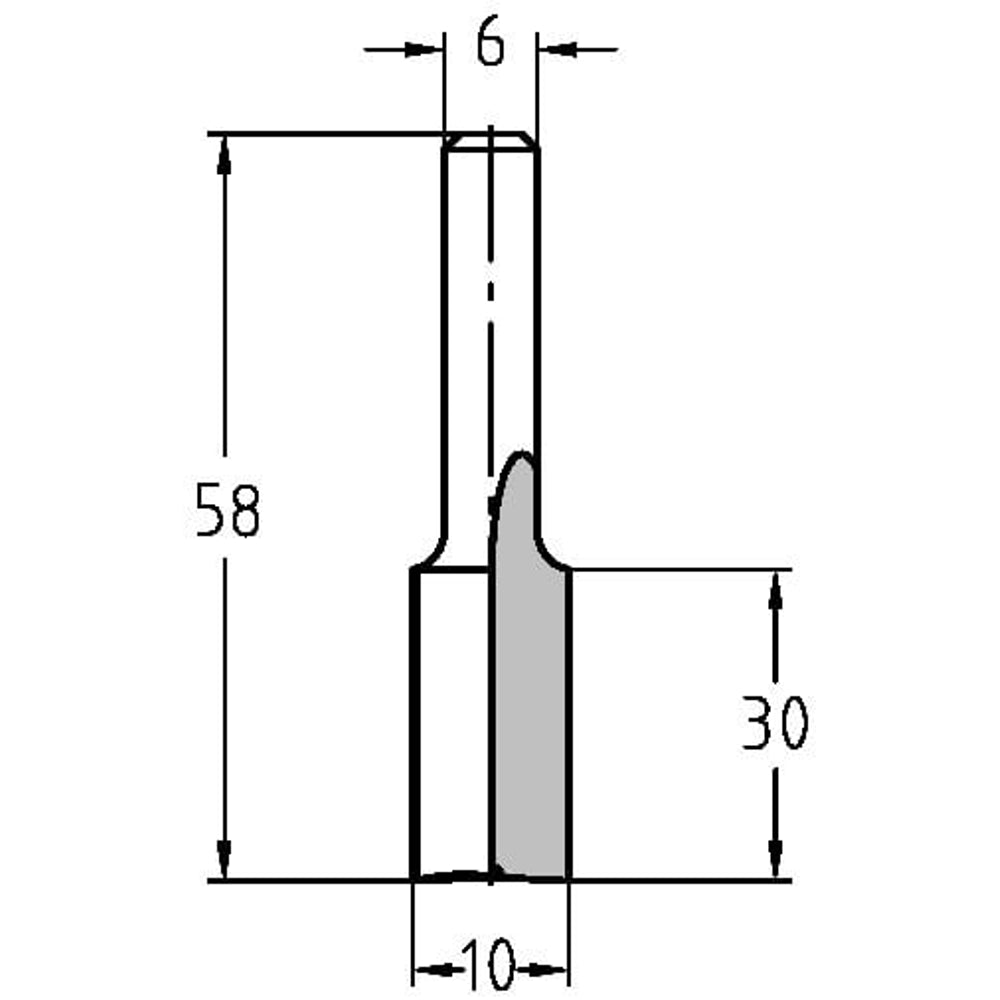 Groeffrees Ø 10 x 30 mm, TL=58 mm, S=6 mm, HW