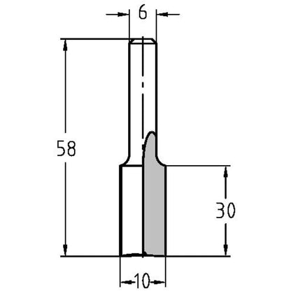 Groeffrees Ø 10 x 30 mm, TL=58 mm, S=6 mm, HW
