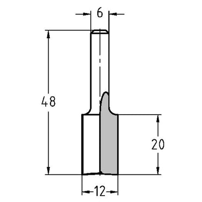 Groeffrees Ø 12 x 20 mm, TL=48 mm, S=6 mm, HW