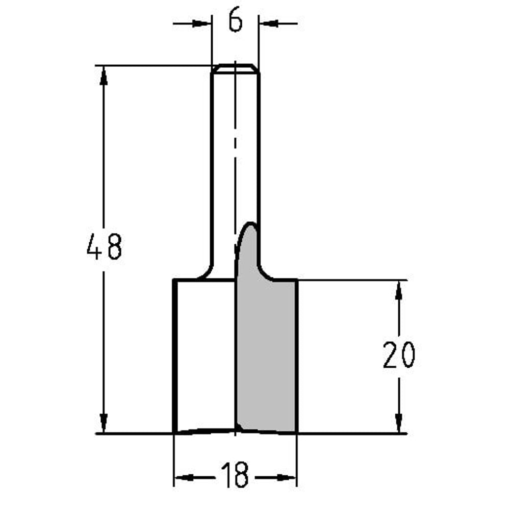 Groeffrees Ø 18 x 20 mm, TL=48 mm, S=6 mm, HW