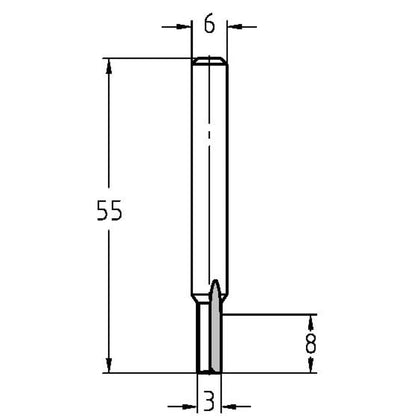 Groeffrees Ø 3 x 8 mm, TL=55 mm, S=6 mm, VHW