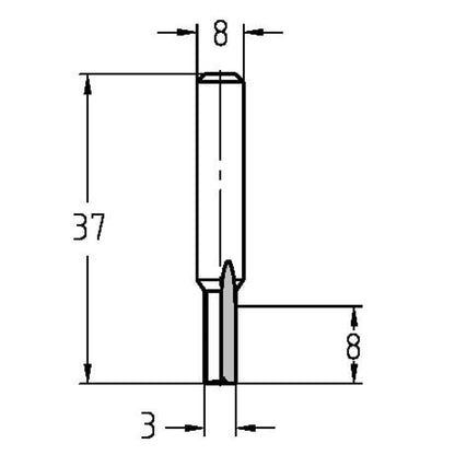 Groeffrees kort Ø 3 x 8 mm, TL=37 mm, S=8 mm, VHW