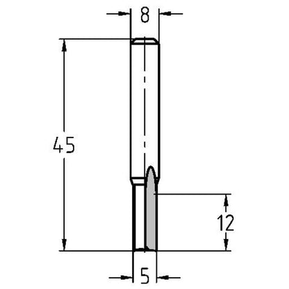 Groeffrees kort Ø 5 x 12 mm, TL=45 mm, S=8 mm, VHW
