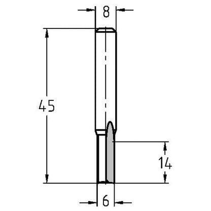 Groeffrees kort Ø 6 x 14 mm, TL=45 mm, S=8 mm, HW