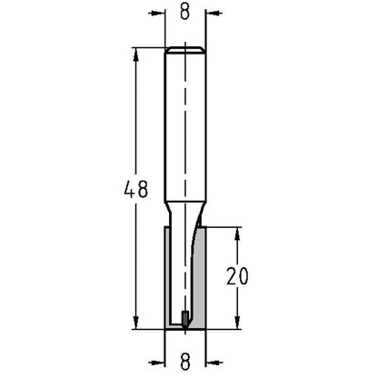 Groeffrees kort Ø 8 x 20 mm, TL=48 mm, S=8 mm, HW