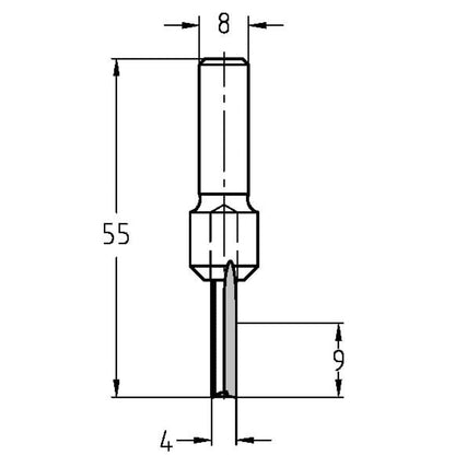 Groeffrees Ø 4 x 9 mm, TL=55 mm, S=8 mm, HS