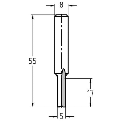 Groeffrees Ø 5 x 17 mm, TL=55 mm, S=8 mm, HS