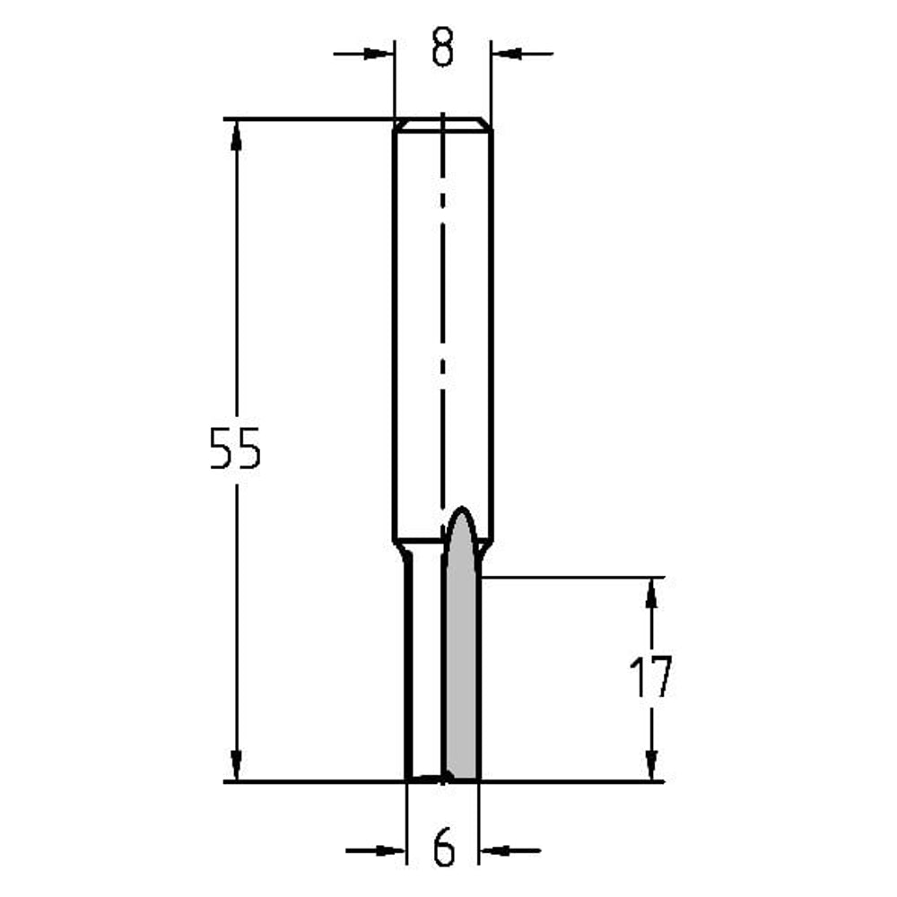 Groeffrees Ø 6 x 17 mm, TL=55 mm, S=8 mm, HS