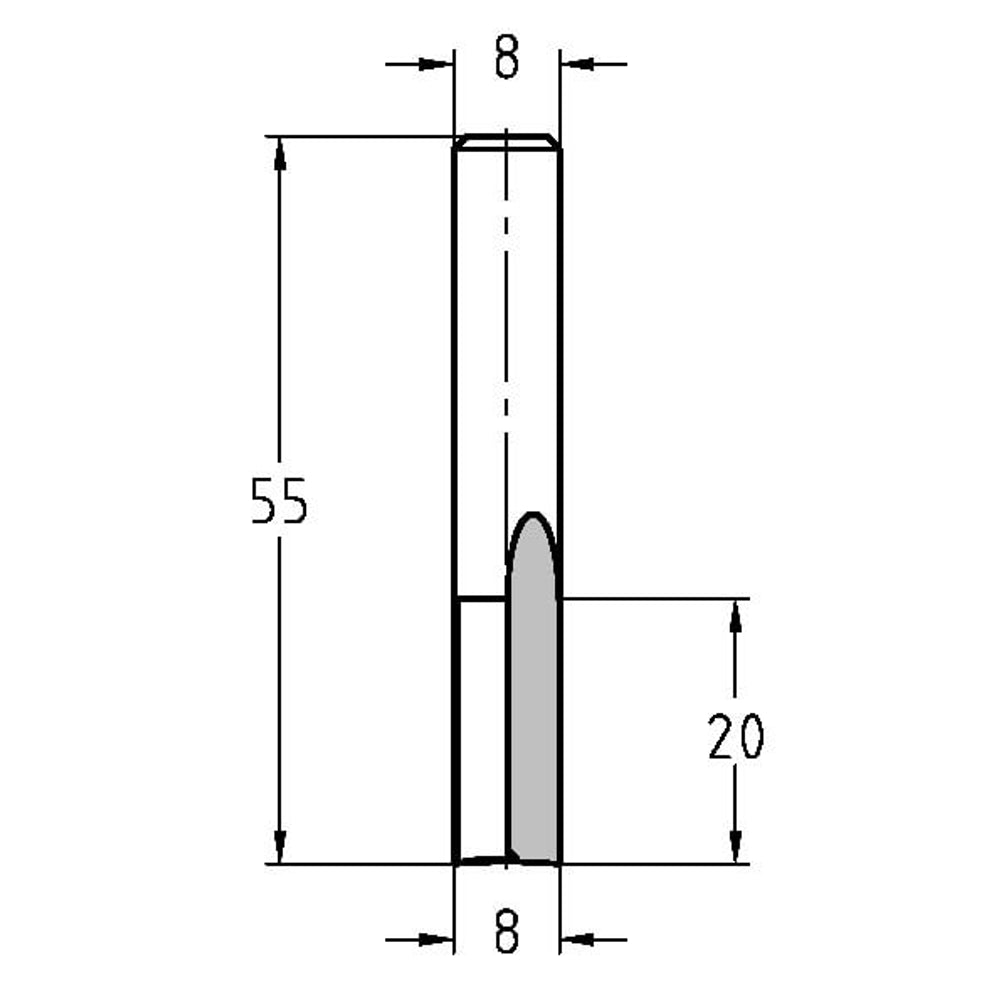 Groeffrees Ø 8 x 20 mm, TL=55 mm, S=8 mm, HS