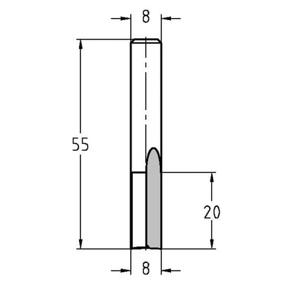 Groeffrees Ø 8 x 20 mm, TL=55 mm, S=8 mm, HS