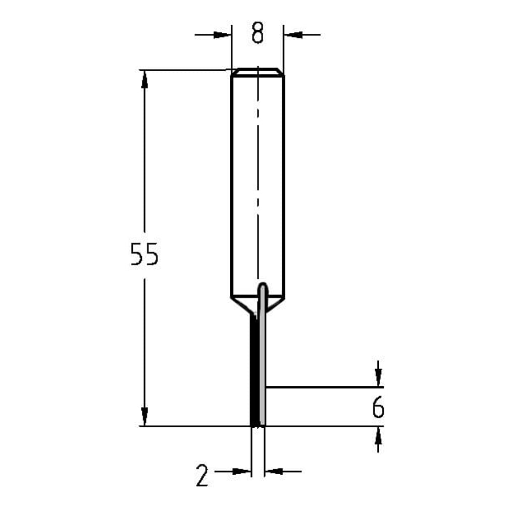 Groeffrees Ø 2 x 6 mm, TL=55 mm, S=8 mm, VHW
