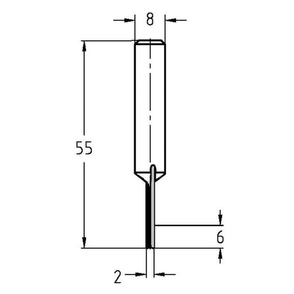 Groeffrees Ø 2 x 6 mm, TL=55 mm, S=8 mm, VHW
