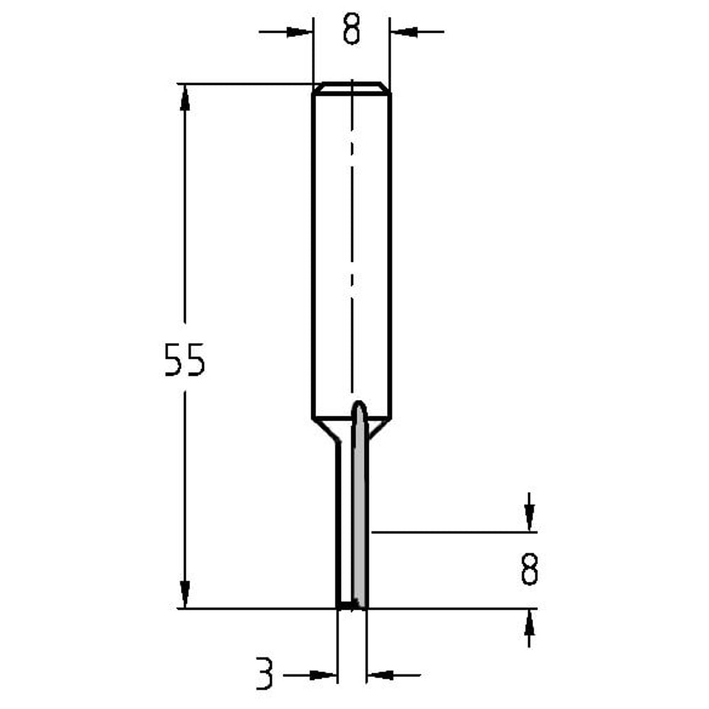 Groeffrees Ø 3 x 8 mm, TL=55 mm, S=8 mm, VHW