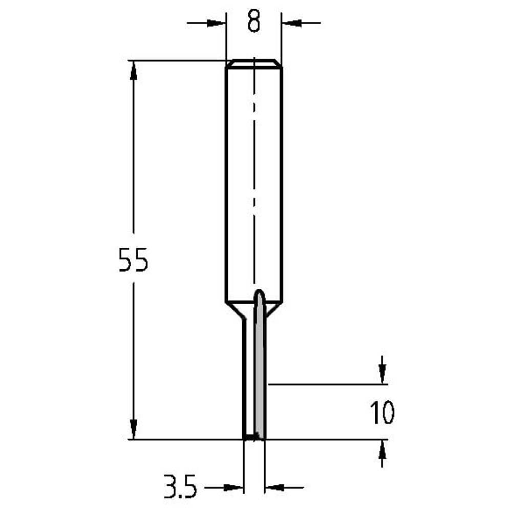 Groeffrees Ø 3,5 x 10 mm, TL=55 mm, S=8 mm, VHW
