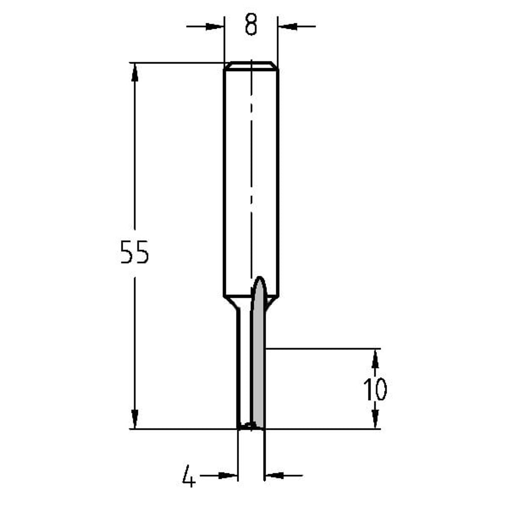 Groeffrees Ø 4 x 10 mm, TL=55 mm, S=8 mm, VHW