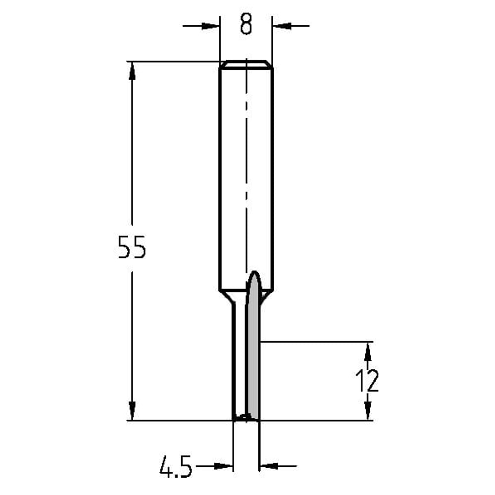 Groeffrees Ø 4,5 x 12 mm, TL=55 mm, S=8 mm, VHW