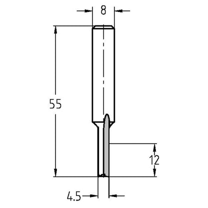 Groeffrees Ø 4,5 x 12 mm, TL=55 mm, S=8 mm, VHW