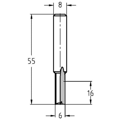 Groeffrees Ø 6 x 16 mm, TL=55 mm, S=8 mm, VHW