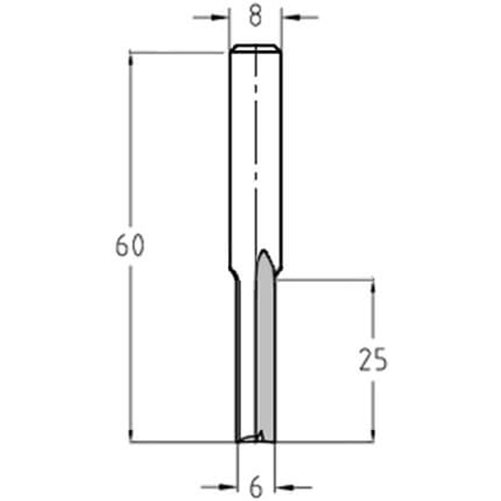 Groeffrees Ø 6 x 25 mm, TL=60 mm, S=8 mm, VHW