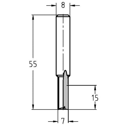 Groeffrees Ø 7 x 15 mm, TL=55 mm, S=8 mm, VHW