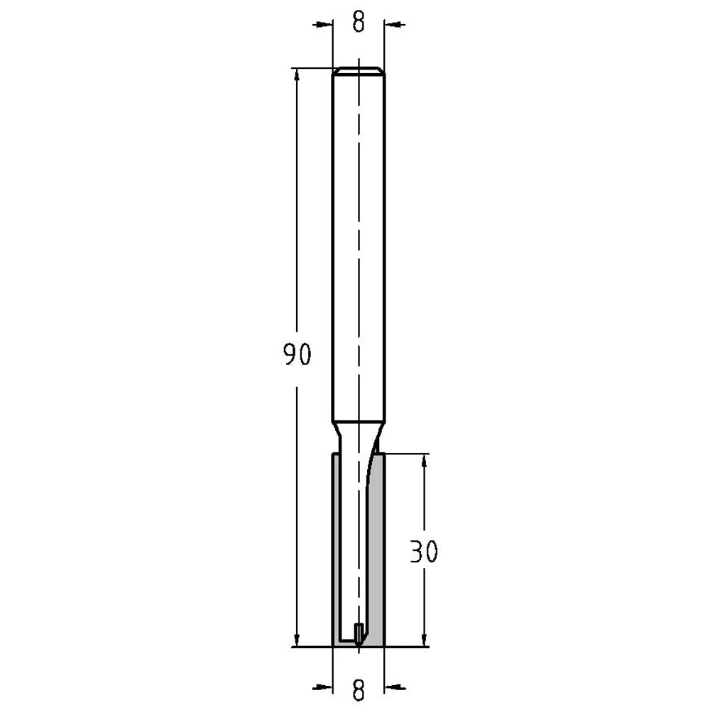 Groeffrees Ø 8 x 30 mm, TL=90 mm, S=8 mm, HW