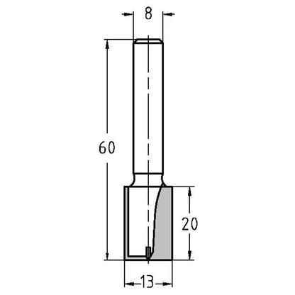 Groeffrees Ø 13 x 20 mm, TL=60 mm, S=8 mm, HW