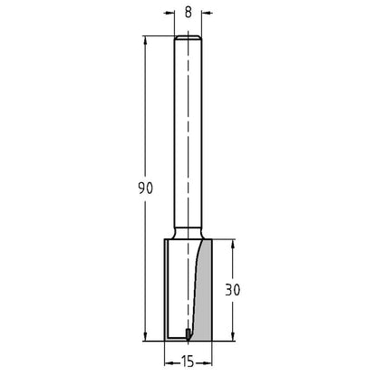 Groeffrees Ø 15 x 30 mm, TL=90 mm, S=8 mm, HW