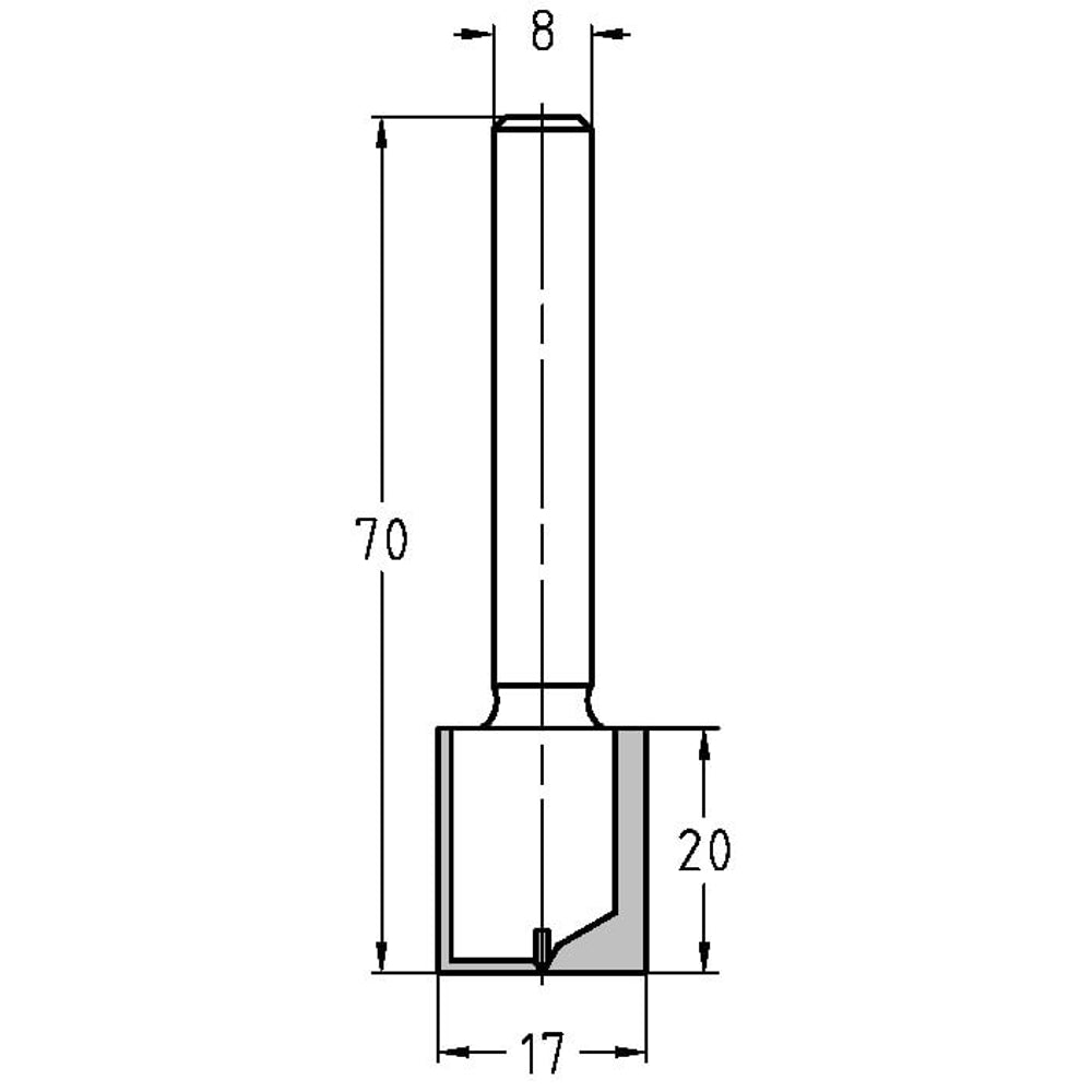 Groeffrees Ø 17 x 20 mm, TL=70 mm, S=8 mm, HW
