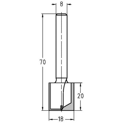 Groeffrees Ø 18 x 20 mm, TL=70 mm, S=8 mm, HW