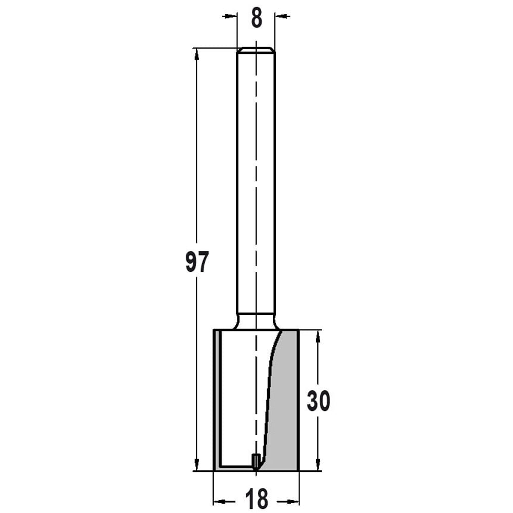 Groeffrees Ø 18 x 30 mm, TL=97 mm, S=8 mm, HW