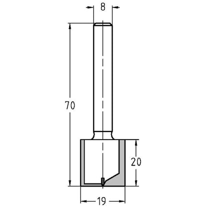 Groeffrees Ø 19 x 20 mm, TL=70 mm, S=8 mm, HW