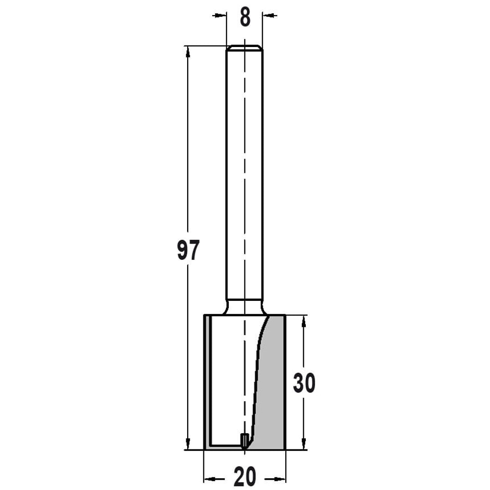 Groeffrees Ø 20 x 30 mm, TL=97 mm, S=8 mm, HW