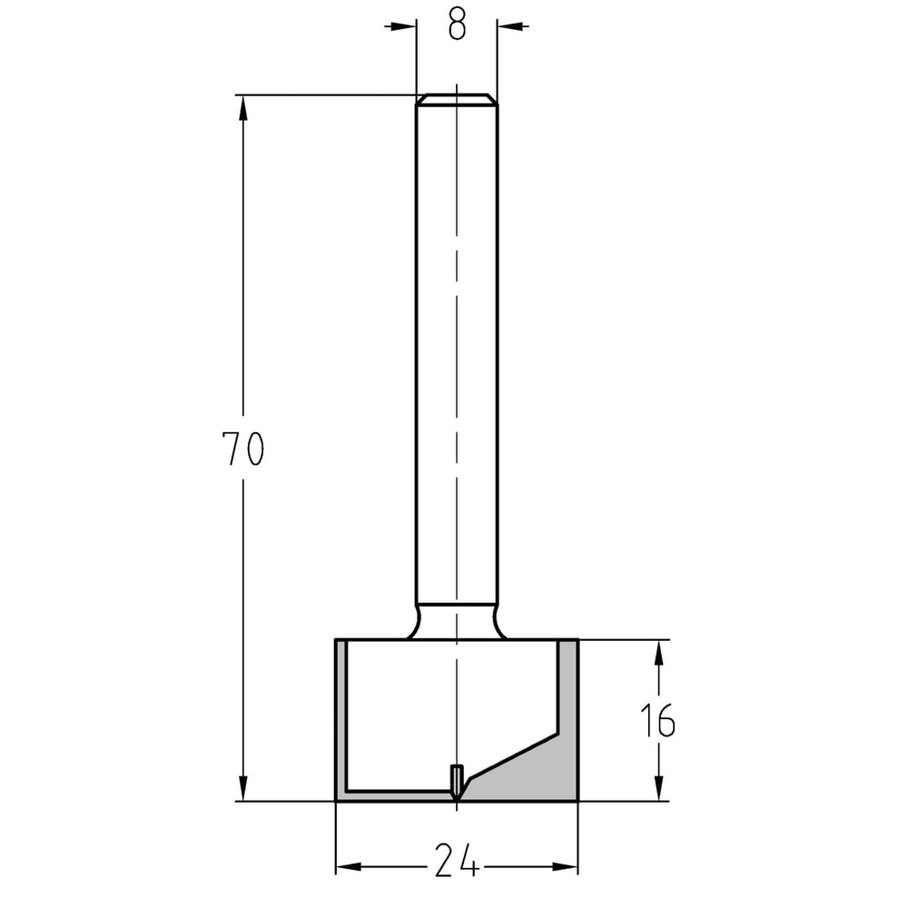 Groeffrees Ø 24 x 16 mm, TL=70 mm, S=8 mm, HW