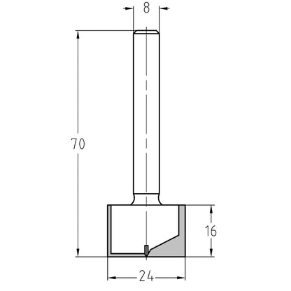 Groeffrees Ø 24 x 16 mm, TL=70 mm, S=8 mm, HW