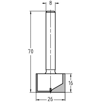 Groeffrees Ø 26 x 16 mm, TL=70 mm, S=8 mm, HW