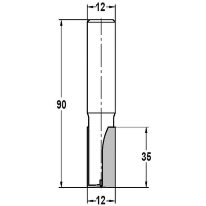 Groeffrees Ø 12 x 35 mm, TL=90 mm, S=12 mm, HW