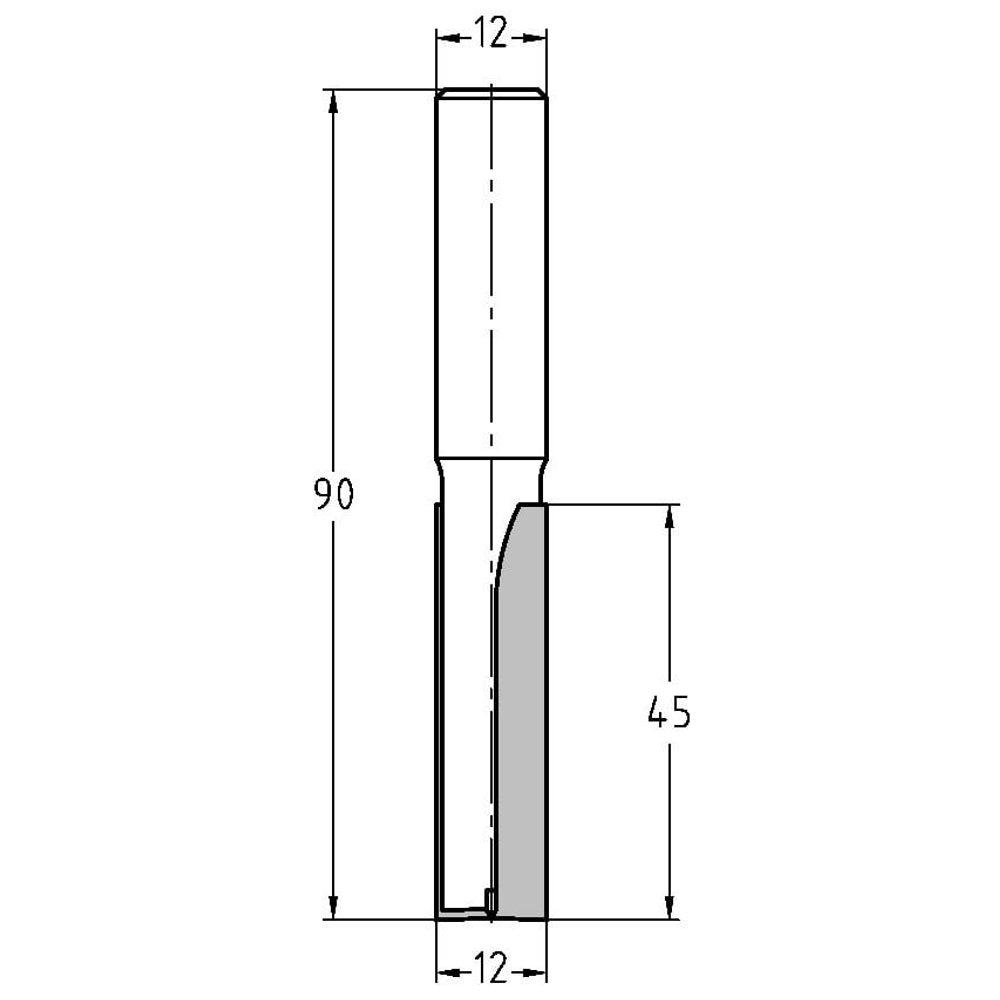 Groeffrees Ø 12 x 45 mm, TL=90 mm, S=12 mm, HW