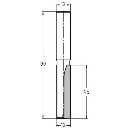 Groeffrees Ø 12 x 45 mm, TL=90 mm, S=12 mm, HW