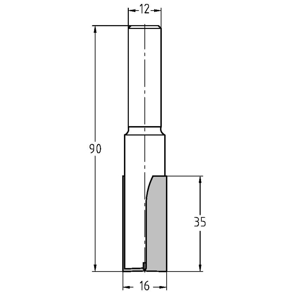 Groeffrees Ø 16 x 35 mm, TL=90 mm, S=12 mm, HW